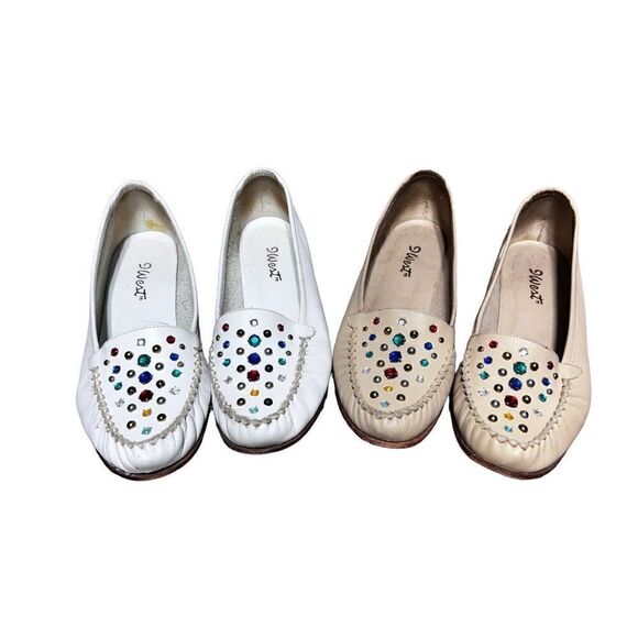 9 West Vintage Rhinestoned Leather Loafers Two Pair Size 7 - Picture 2 of 4